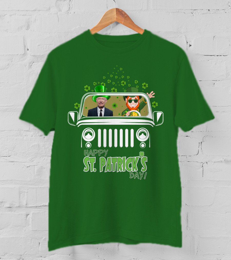 Happy St. Patrick's Day 51 Lyle Lovett Jeep With Leprechaun And Shamrocks T-Shirt