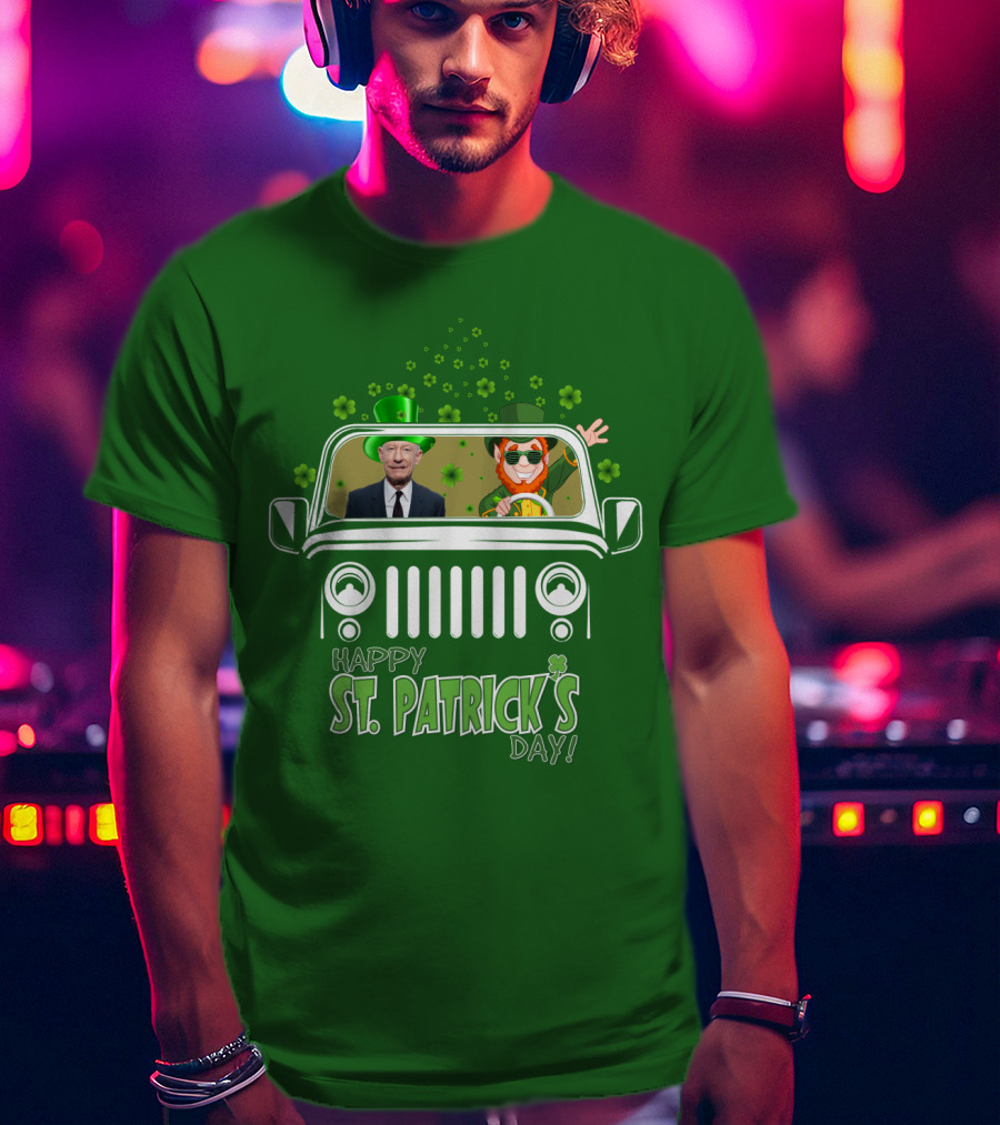 Happy St. Patrick's Day 51 Lyle Lovett Jeep With Leprechaun And Shamrocks T-Shirt