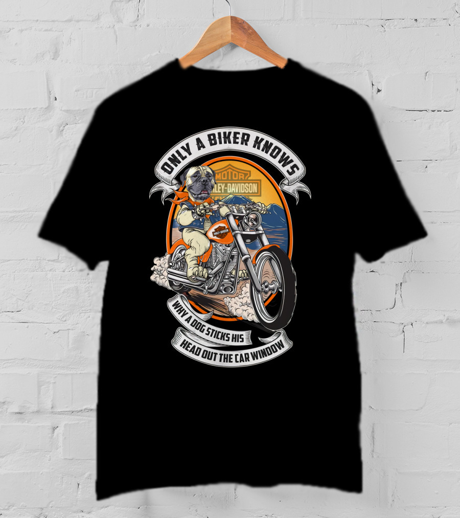 Only A Biker Knows Why A Dog Sticks His Head Out The Car Window Harley Davidson Bullmastiff T-Shirt