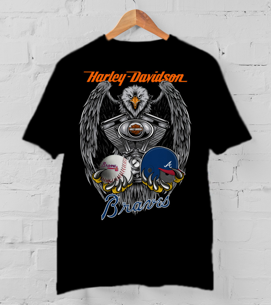 Harley Davidson Braves Baseball Eagle Engine T-Shirt