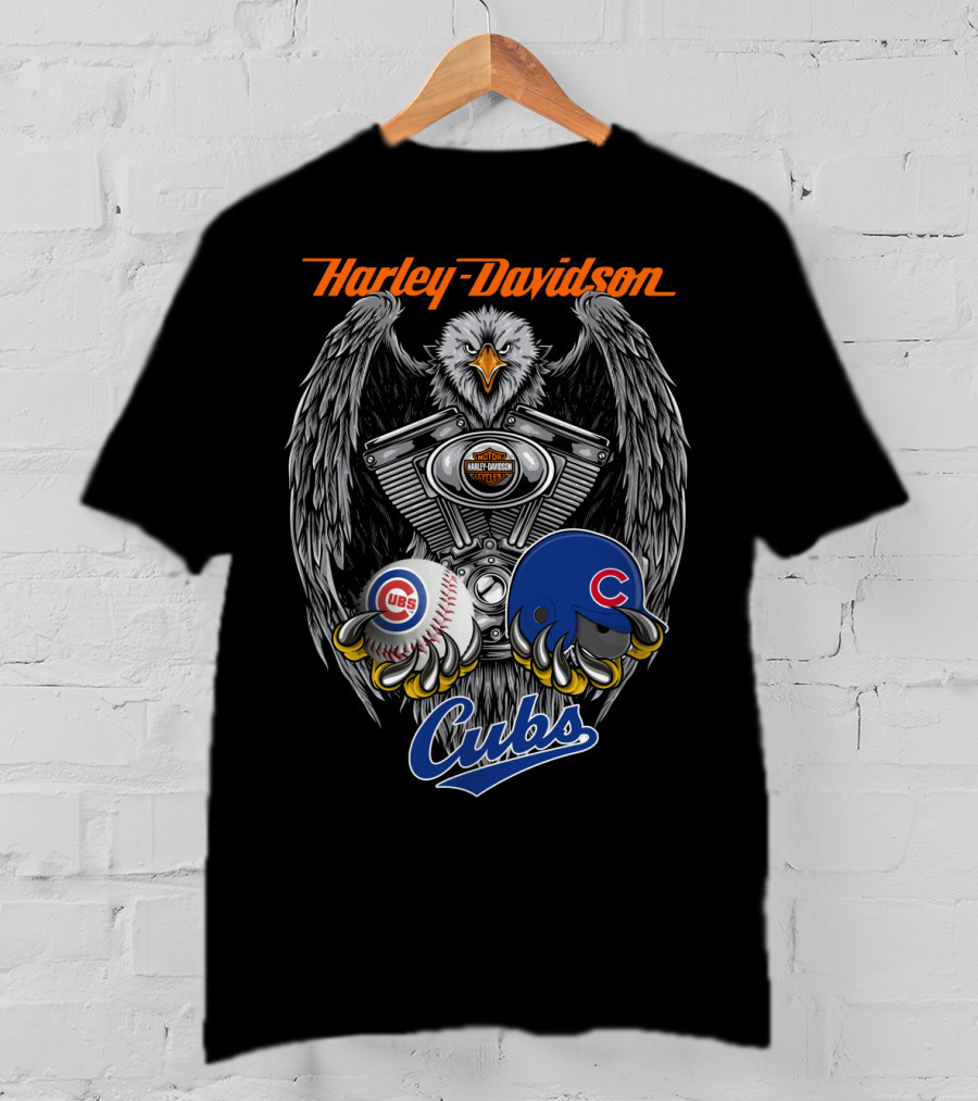 Harley Davidson Cubs Mlb Collaboration Eagle Baseball Helmet Engine T-Shirt