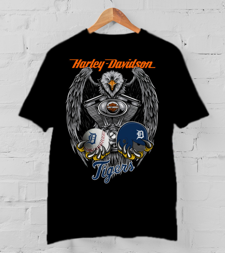 Harley Davidson Tigers Baseball Detroit Eagle Engine T-Shirt