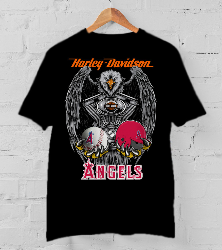 Harley Davidson Mlb Angels Eagle V-Twin Baseball Helmet T-Shirt