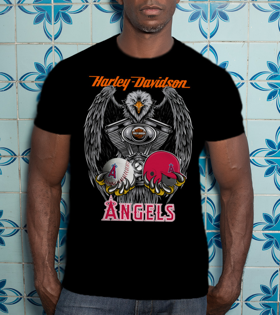 Harley Davidson Mlb Angels Eagle V-Twin Baseball Helmet T-Shirt