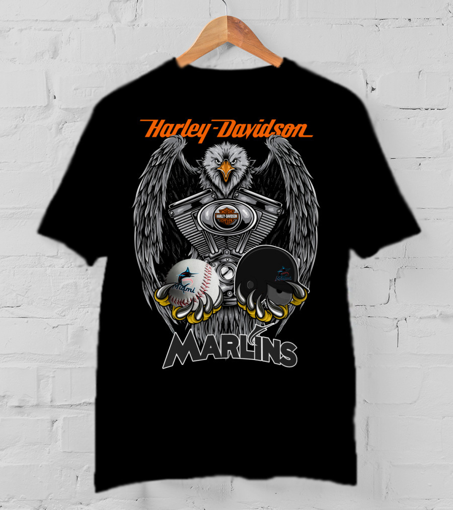 Harley Davidson Eagle Miami Marlins Baseball Helmet T-Shirt