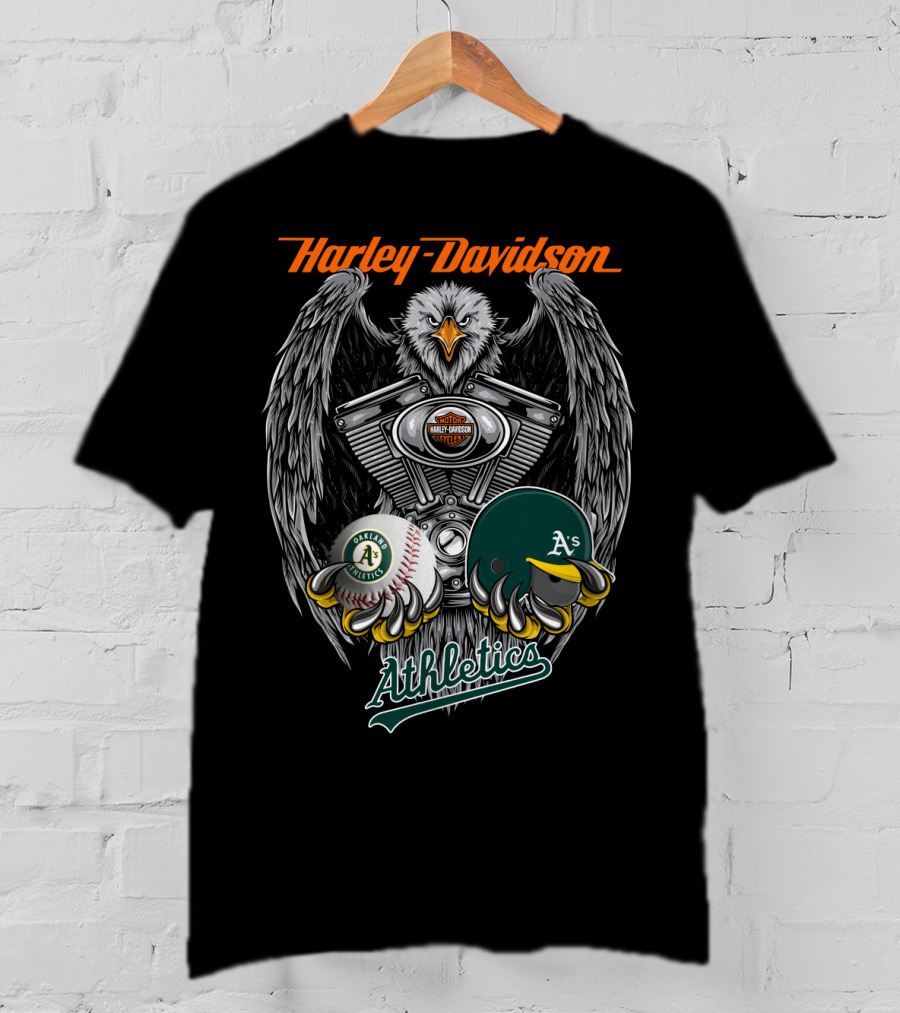 Harley Davidson Seattle Oakland Athletics A's Baseball Logo Eagle Engine T-Shirt