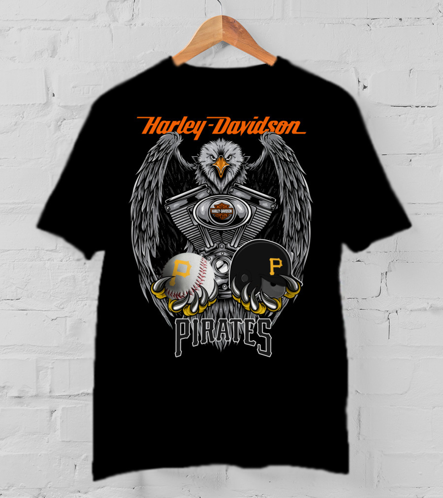 Harley Davidson Pirates Engine Eagle Pittsburgh Baseball Helmet T-Shirt