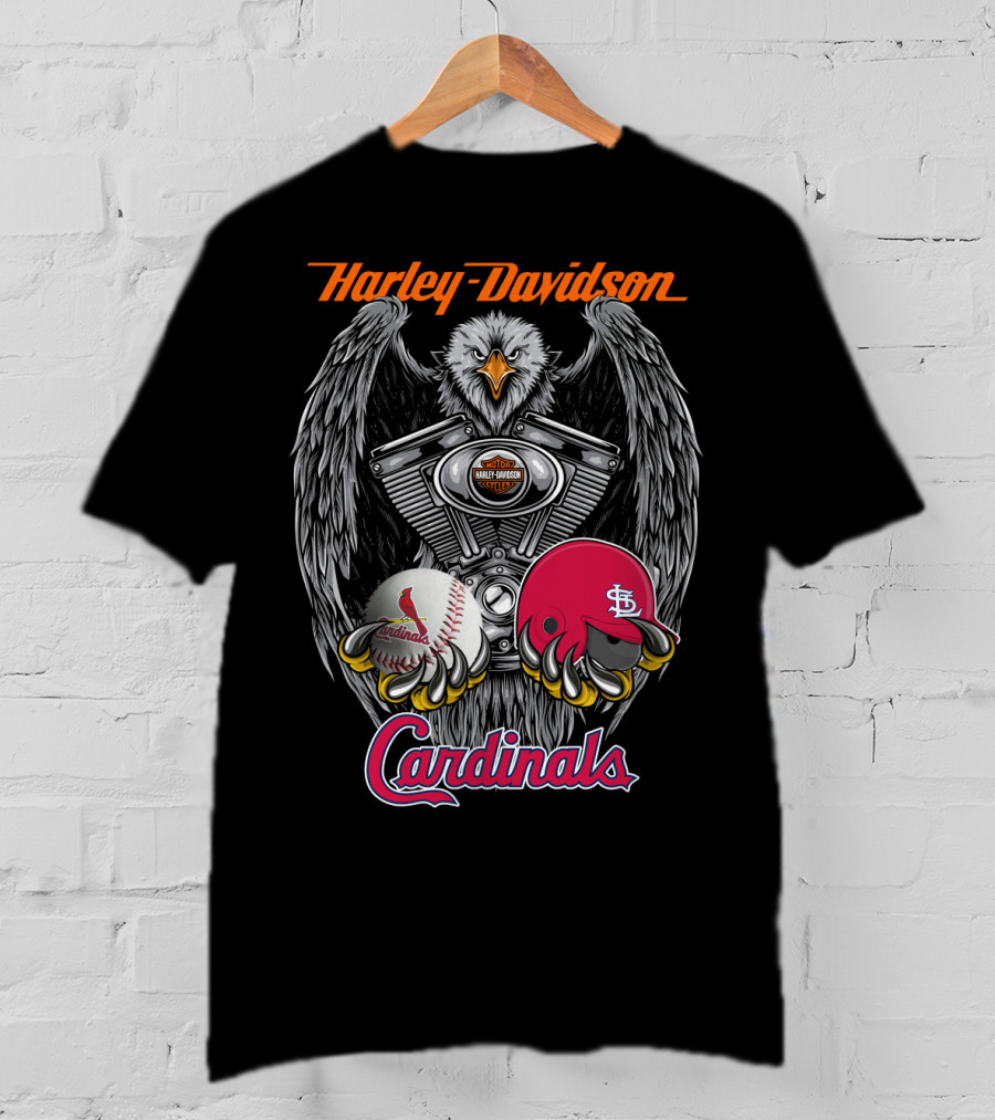 Harley Davidson St. Louis Cardinals Eagle Engine Baseball Helmet T-Shirt