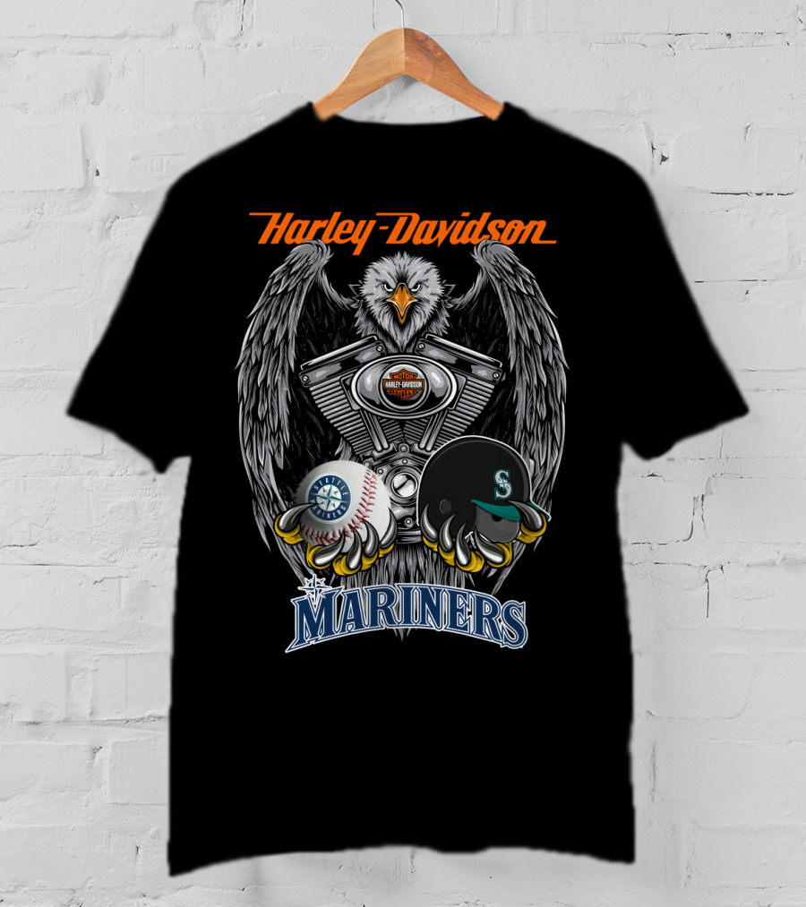 Harley Davidson Eagle Mlb Seattle Mariners Baseball Helmet Seattle T-Shirt