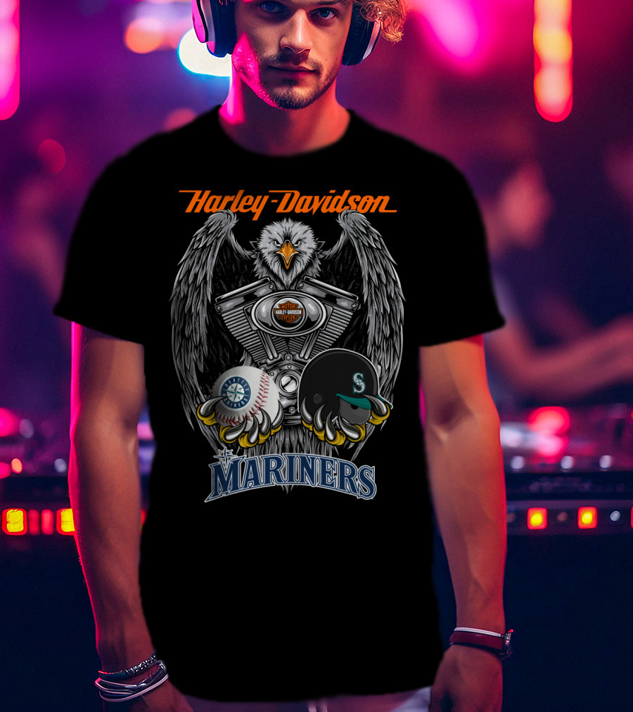 Harley Davidson Eagle Mlb Seattle Mariners Baseball Helmet Seattle T-Shirt