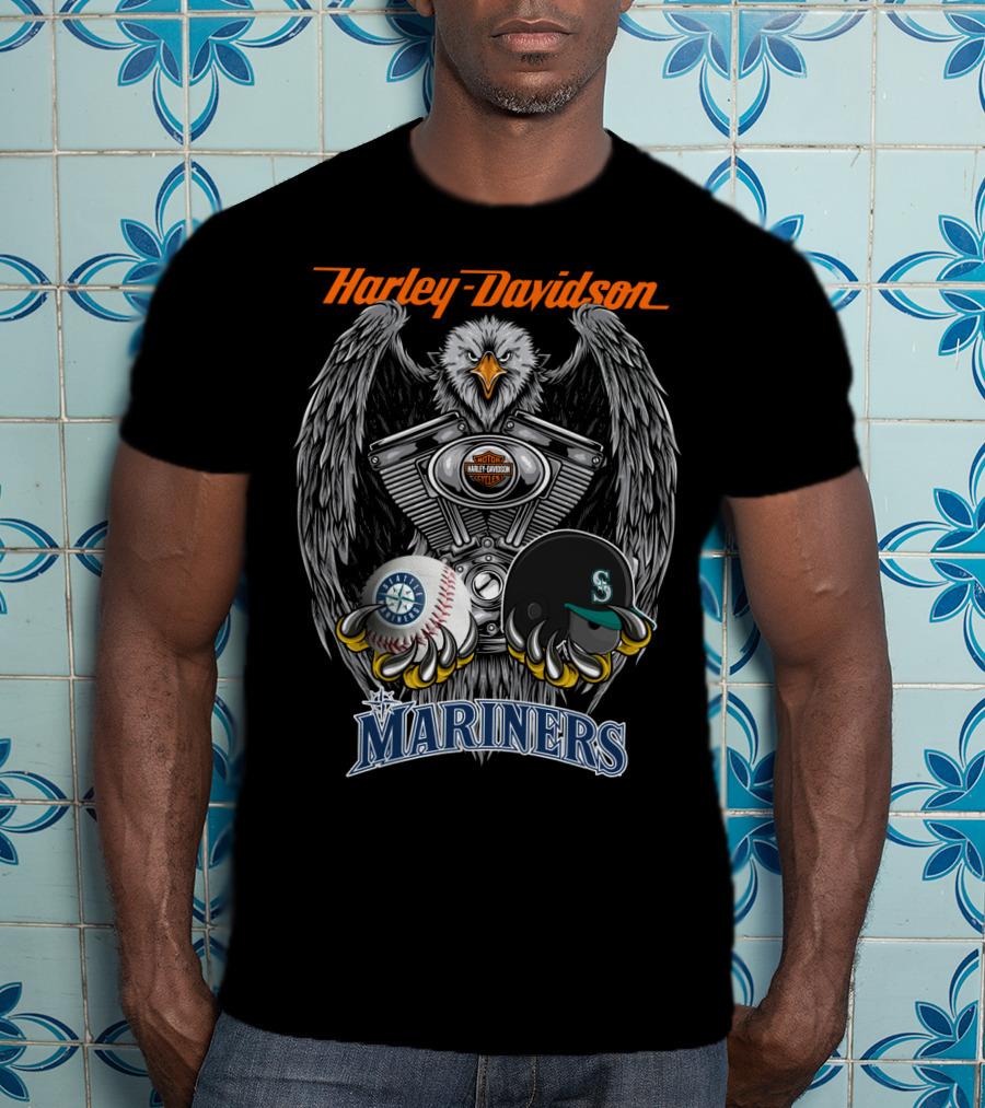 Harley Davidson Eagle Mlb Seattle Mariners Baseball Helmet Seattle T-Shirt