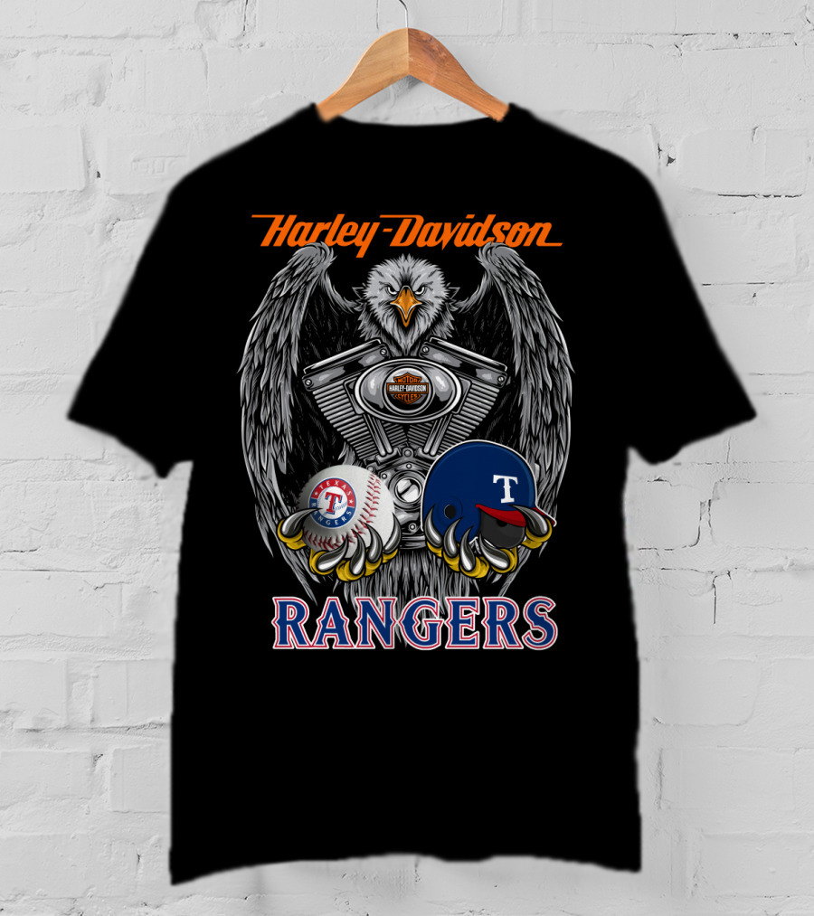 Harley Davidson Texas Rangers Mlb Baseball Eagle Engine T-Shirt