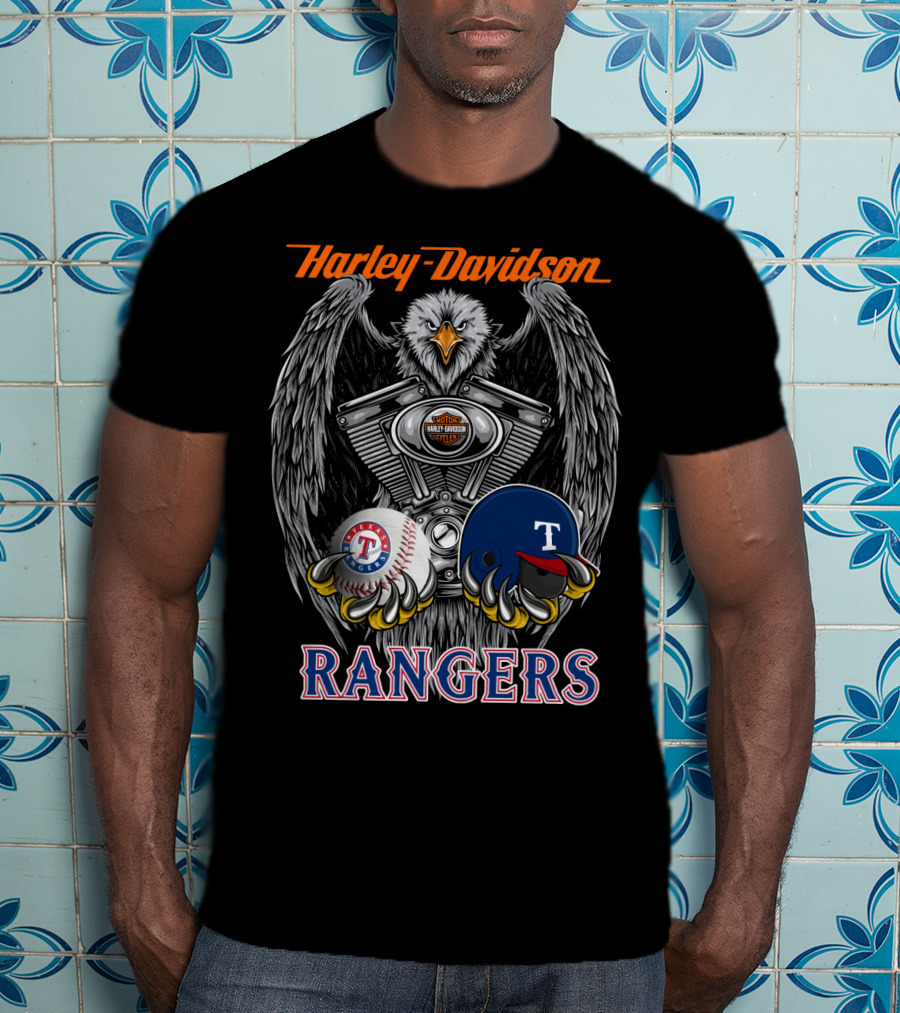 Harley Davidson Texas Rangers Mlb Baseball Eagle Engine T-Shirt
