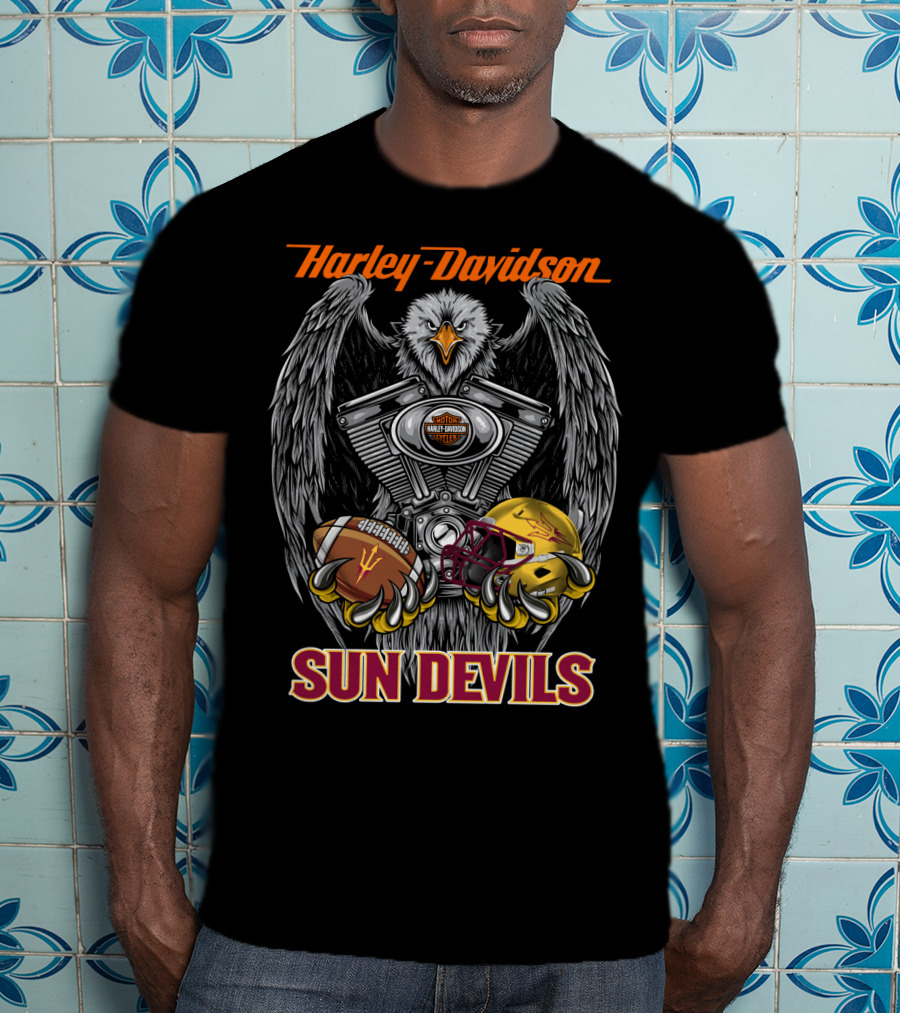 Harley Davidson Sun Devils Eagle Engine Football Helmet T-Shirt