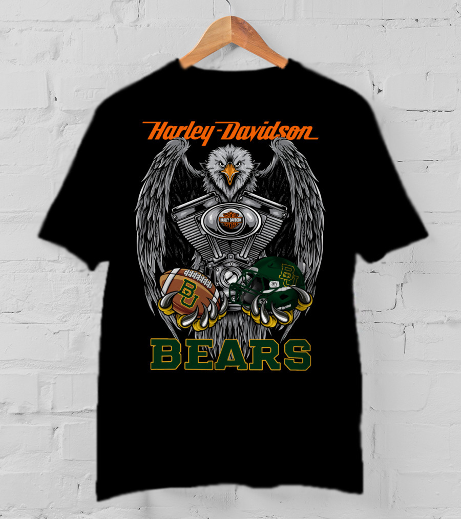 Harley Davidson Bears With Baylor Football And Eagle Engine T-Shirt
