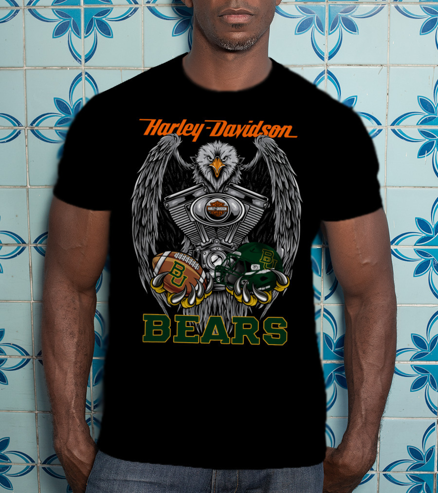 Harley Davidson Bears With Baylor Football And Eagle Engine T-Shirt