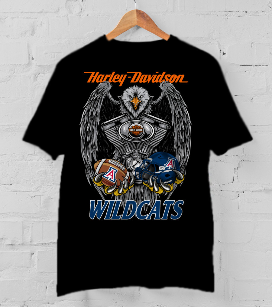Harley Davidson Wildcats Ncaa Arizona Football Helmet And Engine Eagle T-Shirt