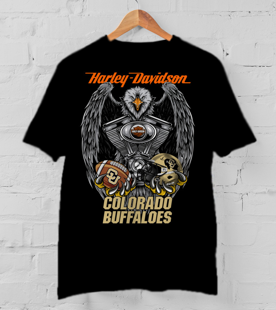 Harley Davidson Colorado Buffaloes Football Eagle Motorcycle Engine T-Shirt