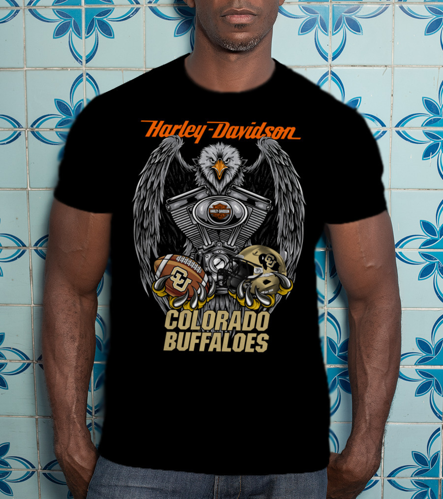 Harley Davidson Colorado Buffaloes Football Eagle Motorcycle Engine T-Shirt