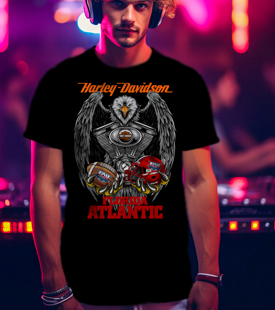 Harley Davidson Florida Atlantic Fau Owl Football T-Shirt