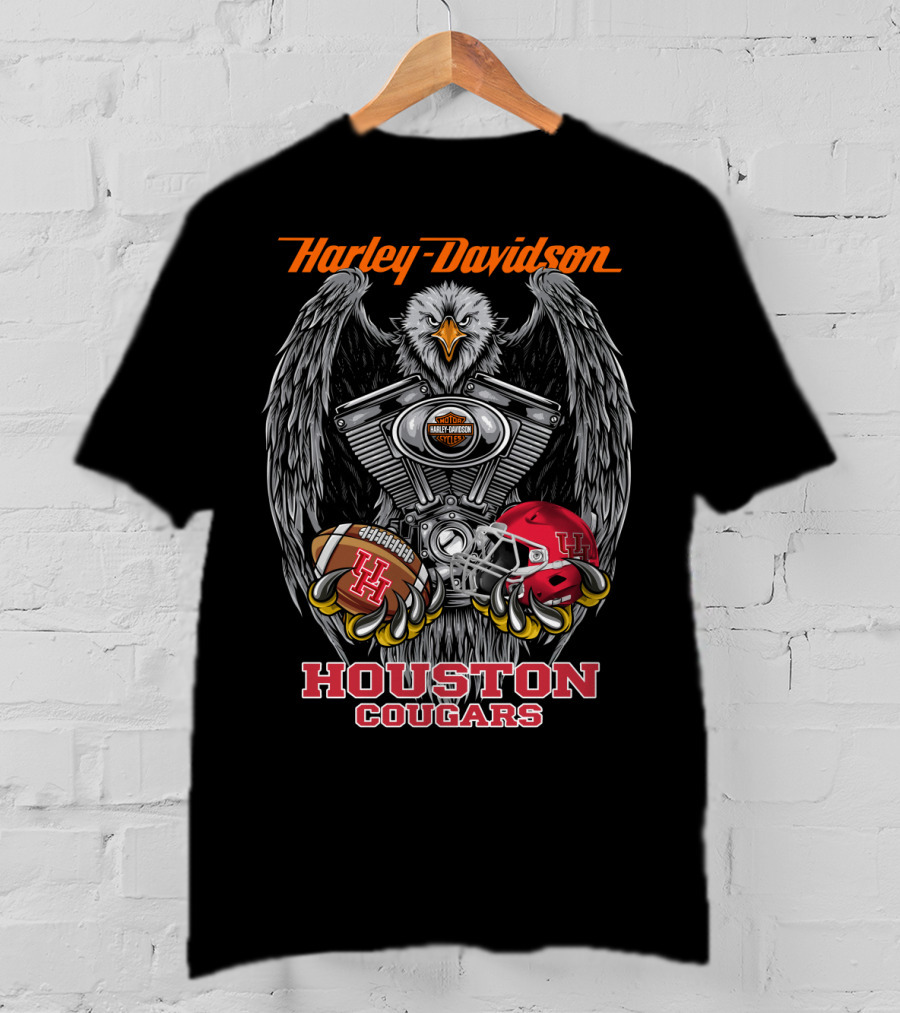 Harley Davidson Houston Cougars Ncaa Football Eagle Engine Helmet T-Shirt