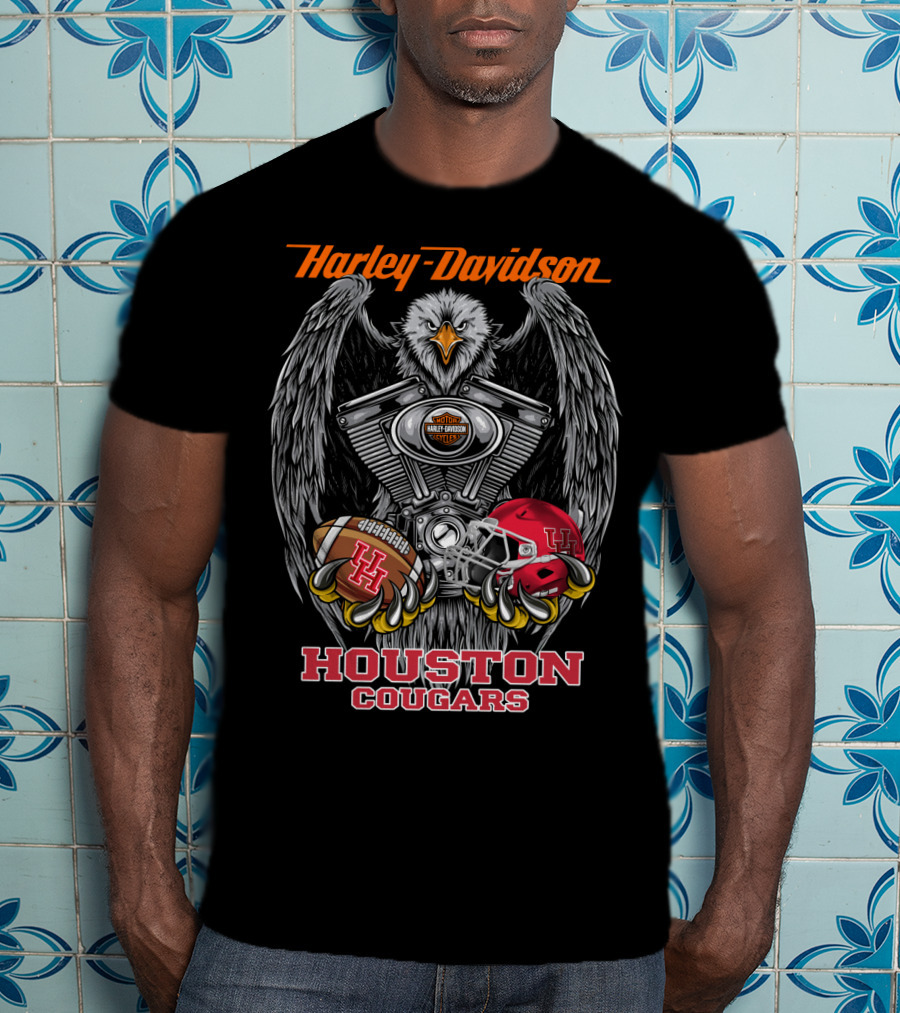 Harley Davidson Houston Cougars Ncaa Football Eagle Engine Helmet T-Shirt