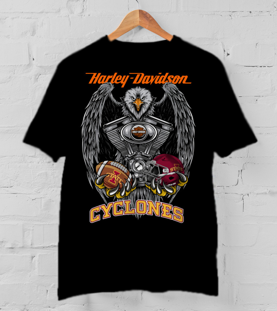 Harley Davidson Cyclones Eagle V-Twin Engine Iowa State Football Helmet And Ball T-Shirt