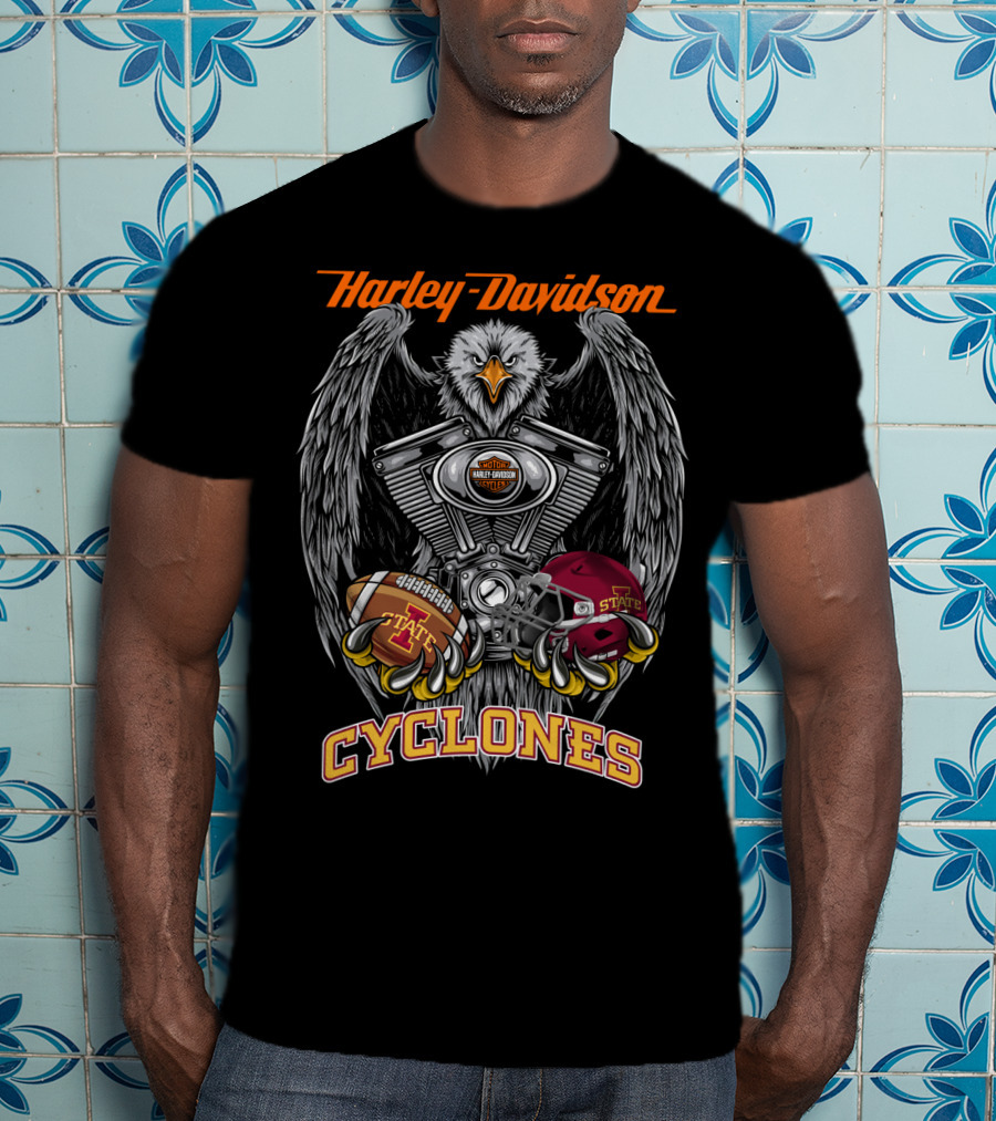 Harley Davidson Cyclones Eagle V-Twin Engine Iowa State Football Helmet And Ball T-Shirt