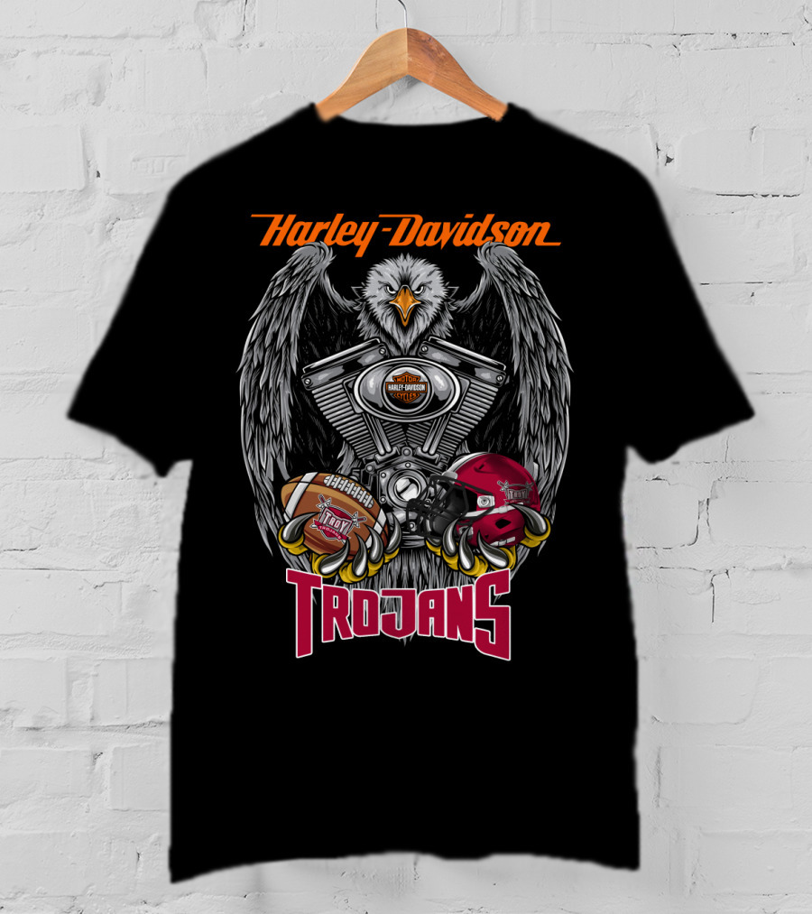Harley Davidson Seattle Trojans Football Motorcycle Engine Eagle T-Shirt