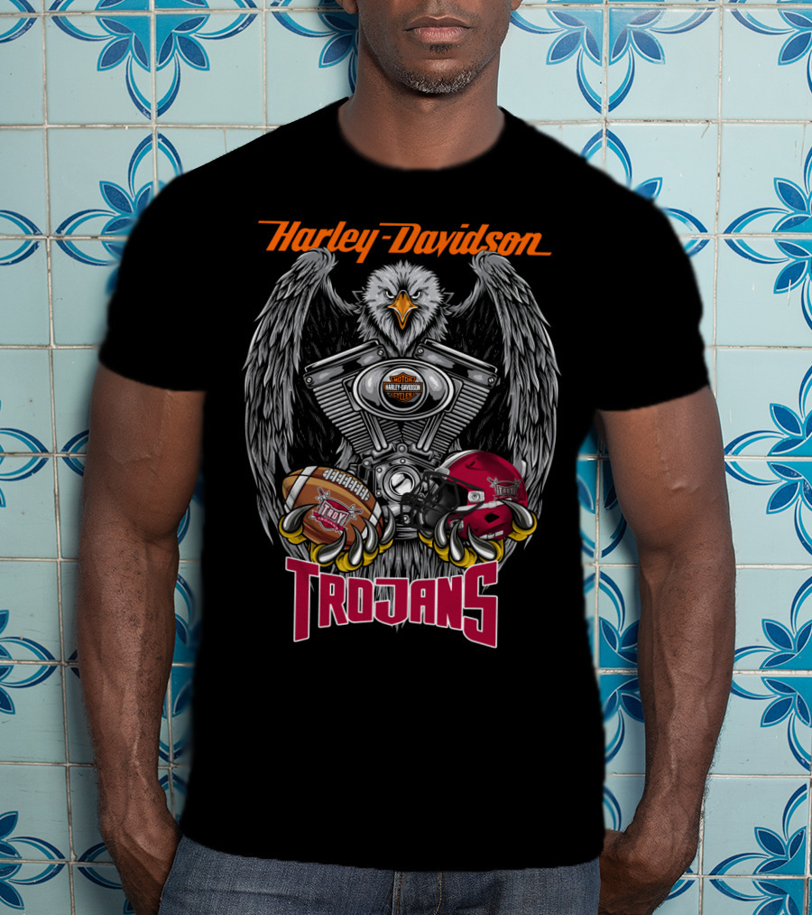 Harley Davidson Seattle Trojans Football Motorcycle Engine Eagle T-Shirt