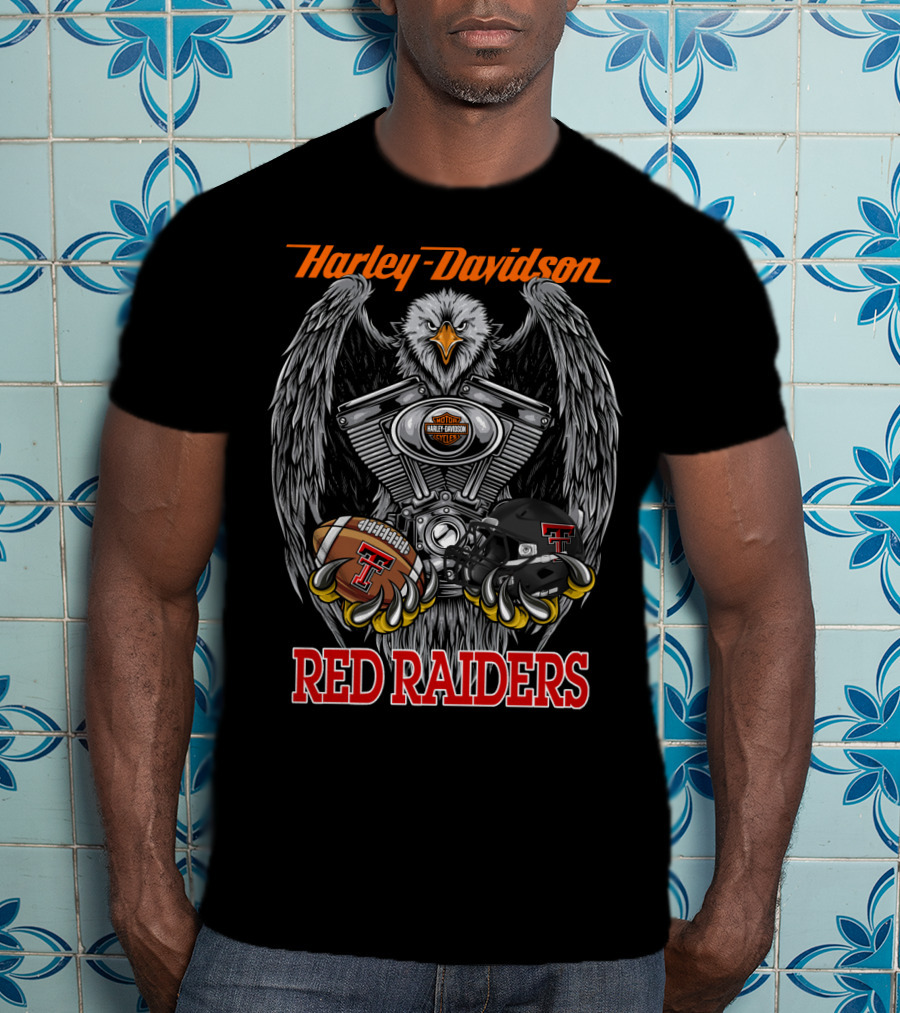 Harley Davidson Red Raiders Eagle Engine Football Helmet T-Shirt