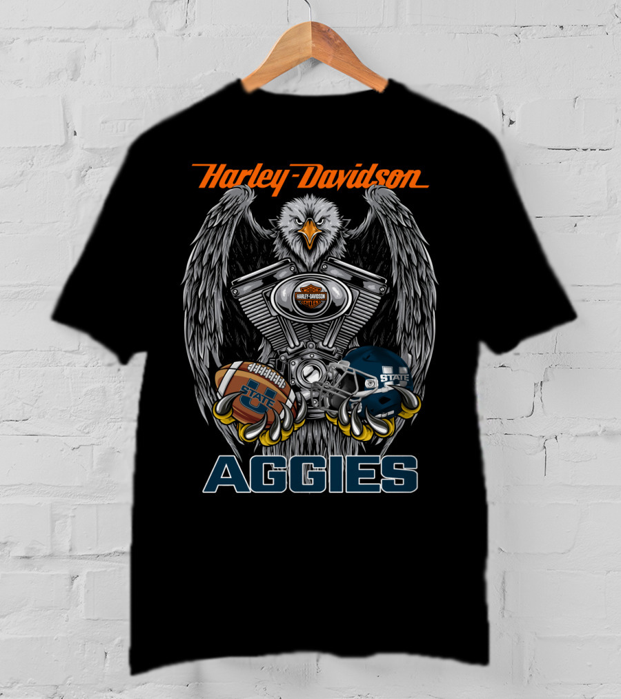 Harley Davidson Aggies State Football Eagle Engine Helmet T-Shirt