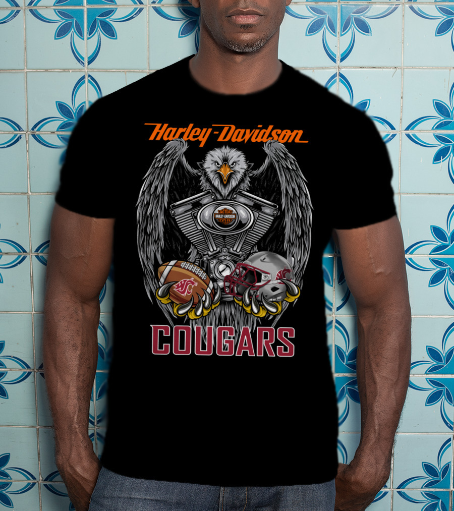 Harley Davidson Seattle Cougars Ncaa3 Football Engine Eagle Wscf T-Shirt