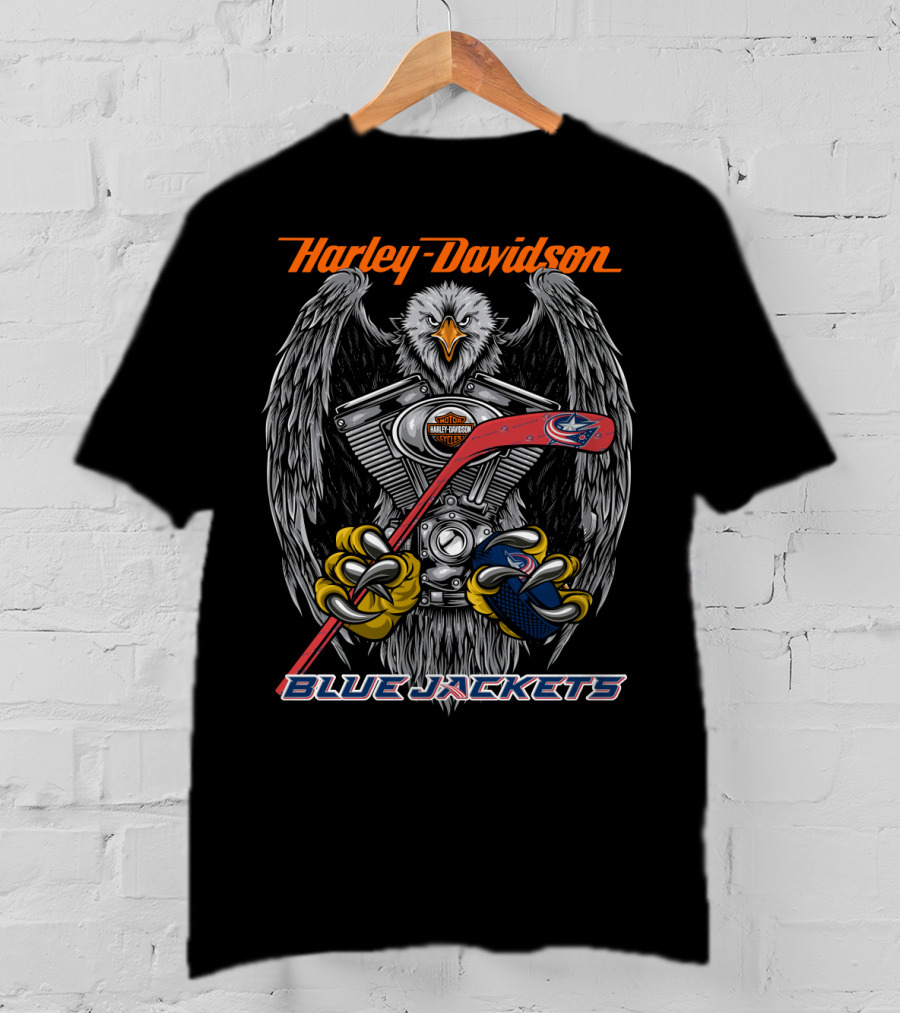Harley Davidson Blue Jackets Nhl Eagle Engine Hockey Stick T-Shirt