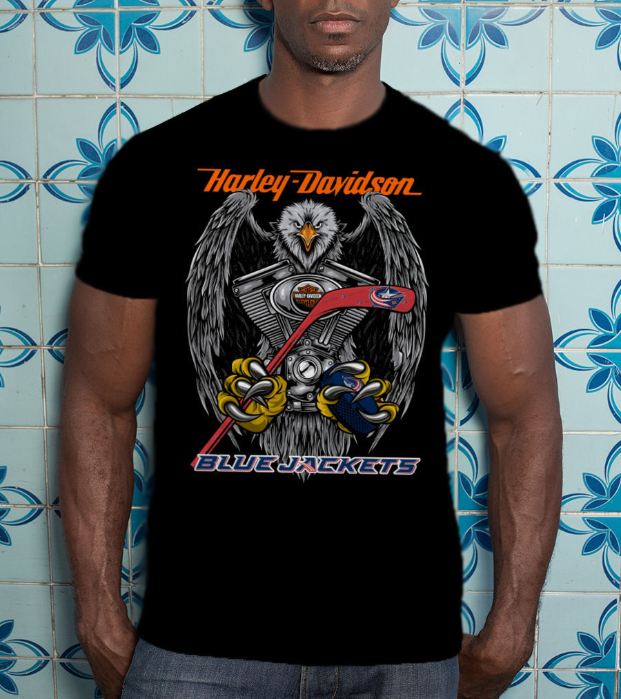 Harley Davidson Blue Jackets Nhl Eagle Engine Hockey Stick T-Shirt