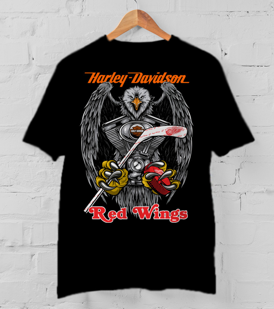 Harley Davidson Red Wings Nhl Drw 46 Hockey Eagle Engine T-Shirt