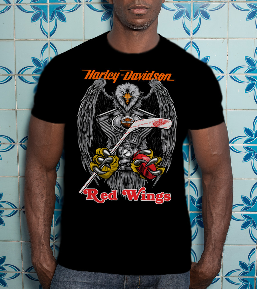 Harley Davidson Red Wings Nhl Drw 46 Hockey Eagle Engine T-Shirt