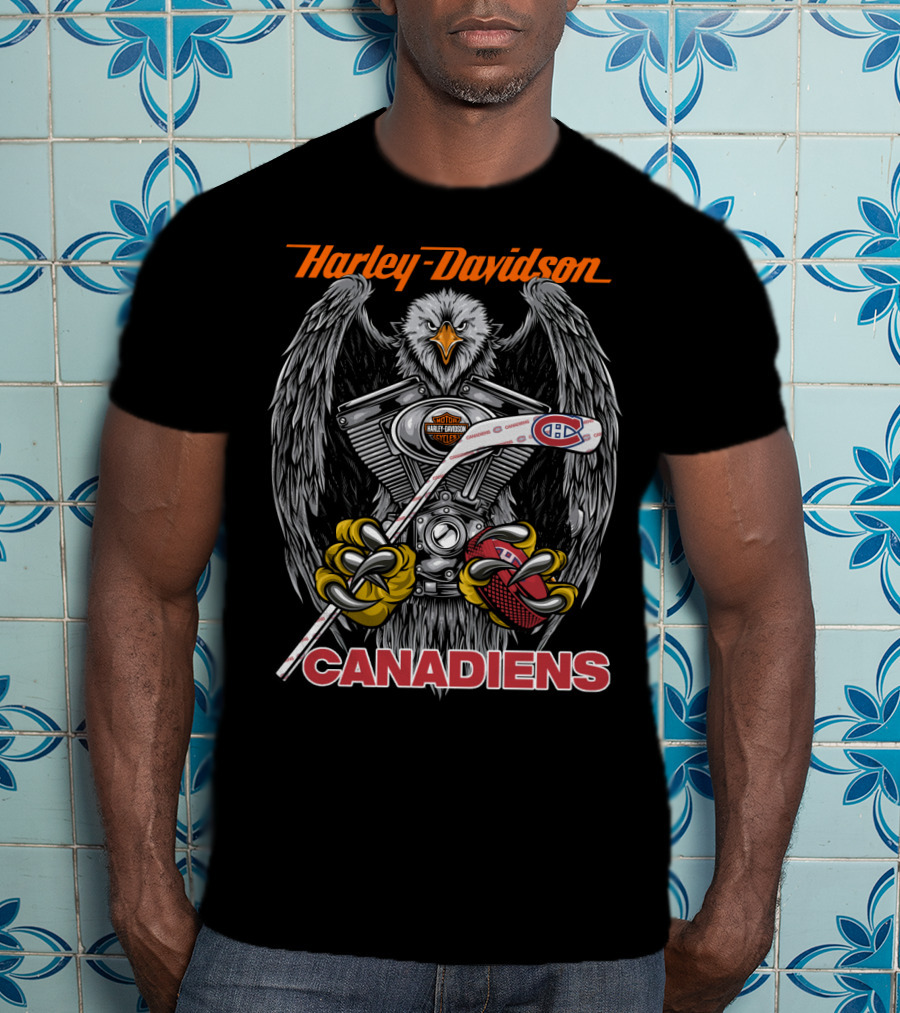 Harley Davidson Canadiens Eagle Hockey Stick Motorcycles T-Shirt