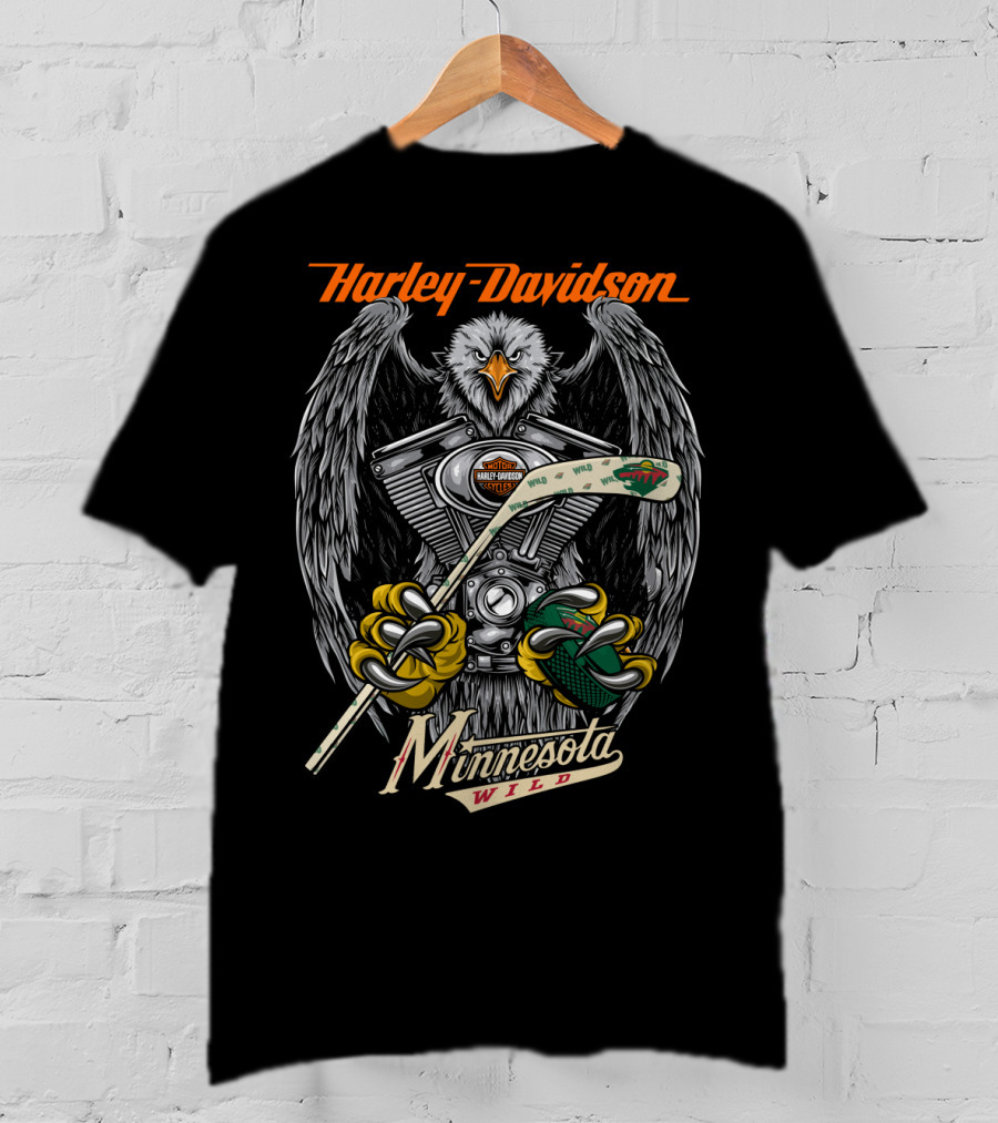 Harley Davidson Minnesota Wild Nhl V-Twin Eagle Hockey Stick T-Shirt