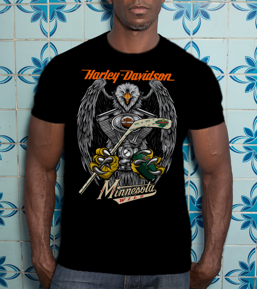Harley Davidson Minnesota Wild Nhl V-Twin Eagle Hockey Stick T-Shirt
