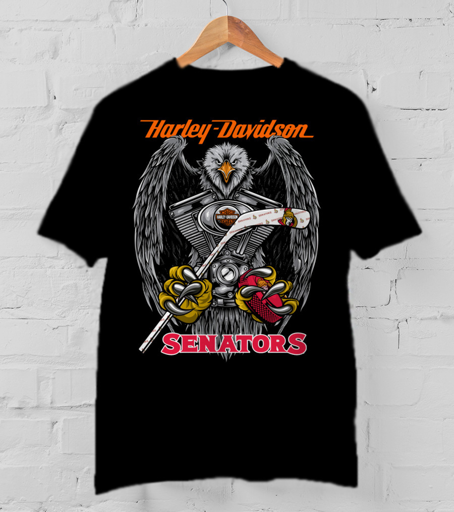 Harley Davidson Ottawa Senators Nhl Eagle V-Twin Engine Hockey Stick T-Shirt