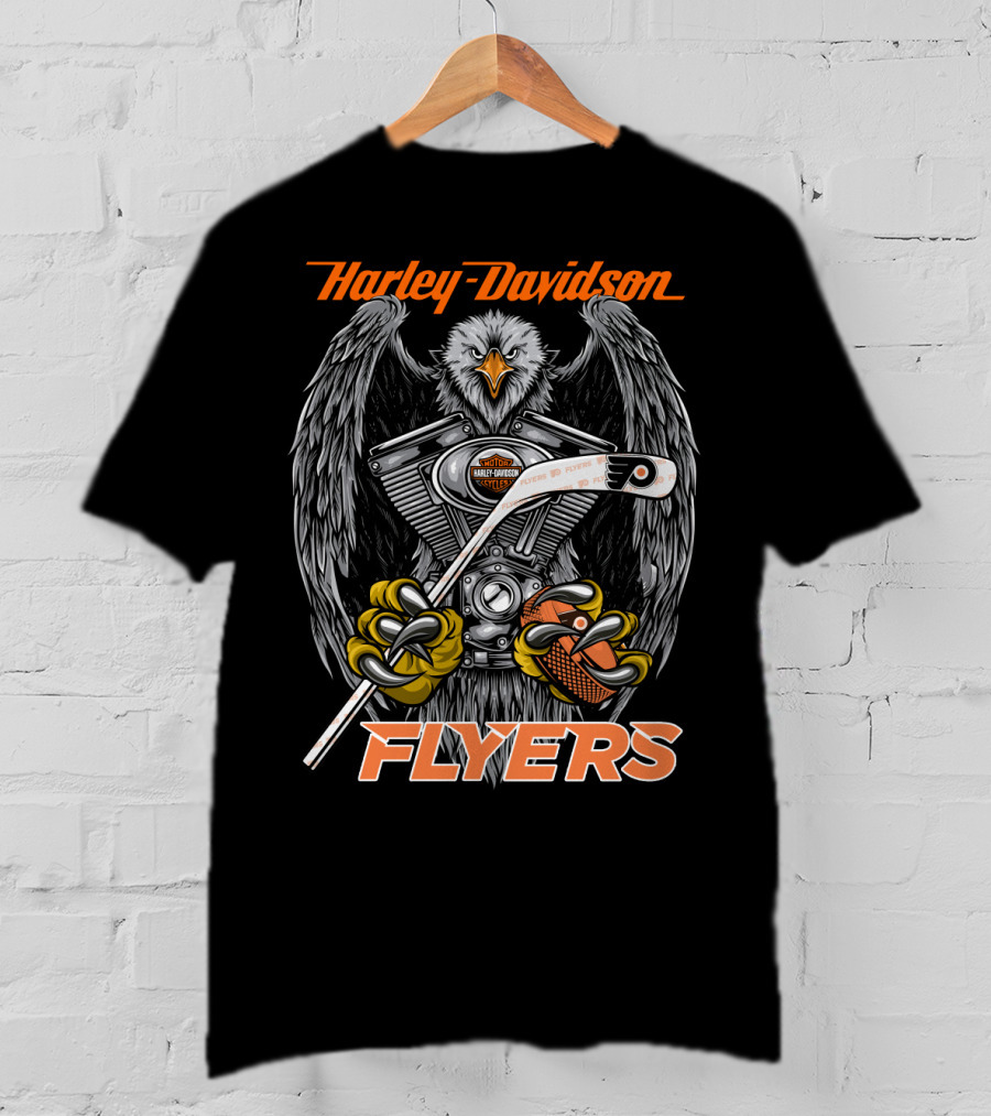 Harley Davidson Flyers Philadelphia Engine Eagle Hockey Stick T-Shirt