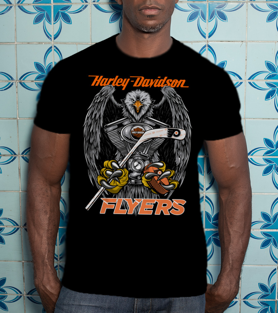 Harley Davidson Flyers Philadelphia Engine Eagle Hockey Stick T-Shirt