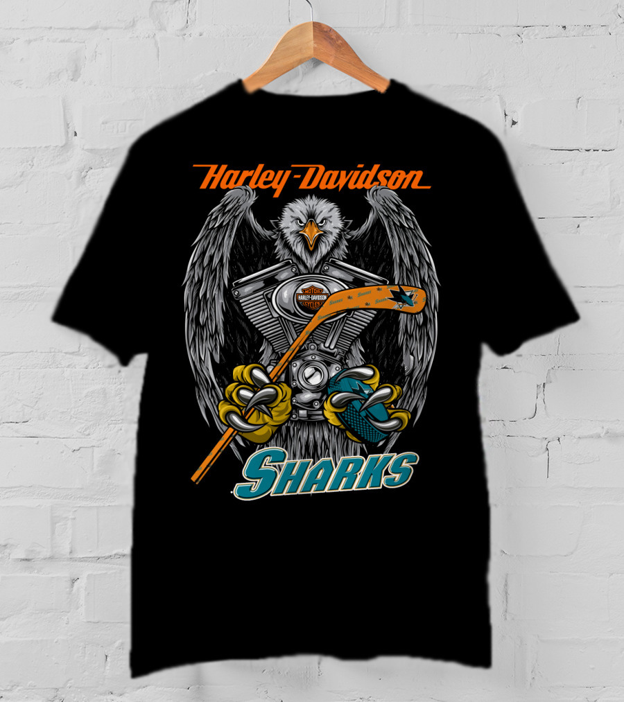 Harley Davidson Nhl San Jose Sharks Eagle With Hockey Motif T-Shirt