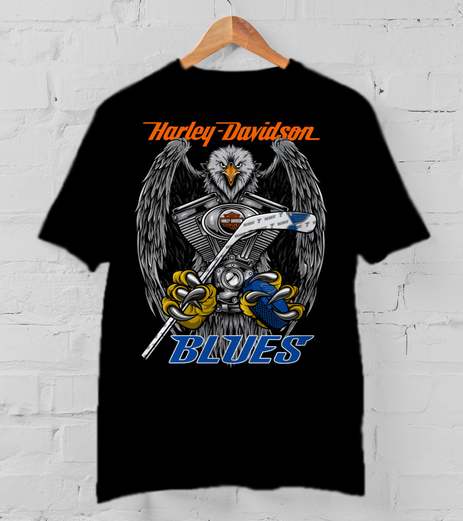 Harley Davidson Blues Hockey Eagle Nhl Motorcycles T-Shirt