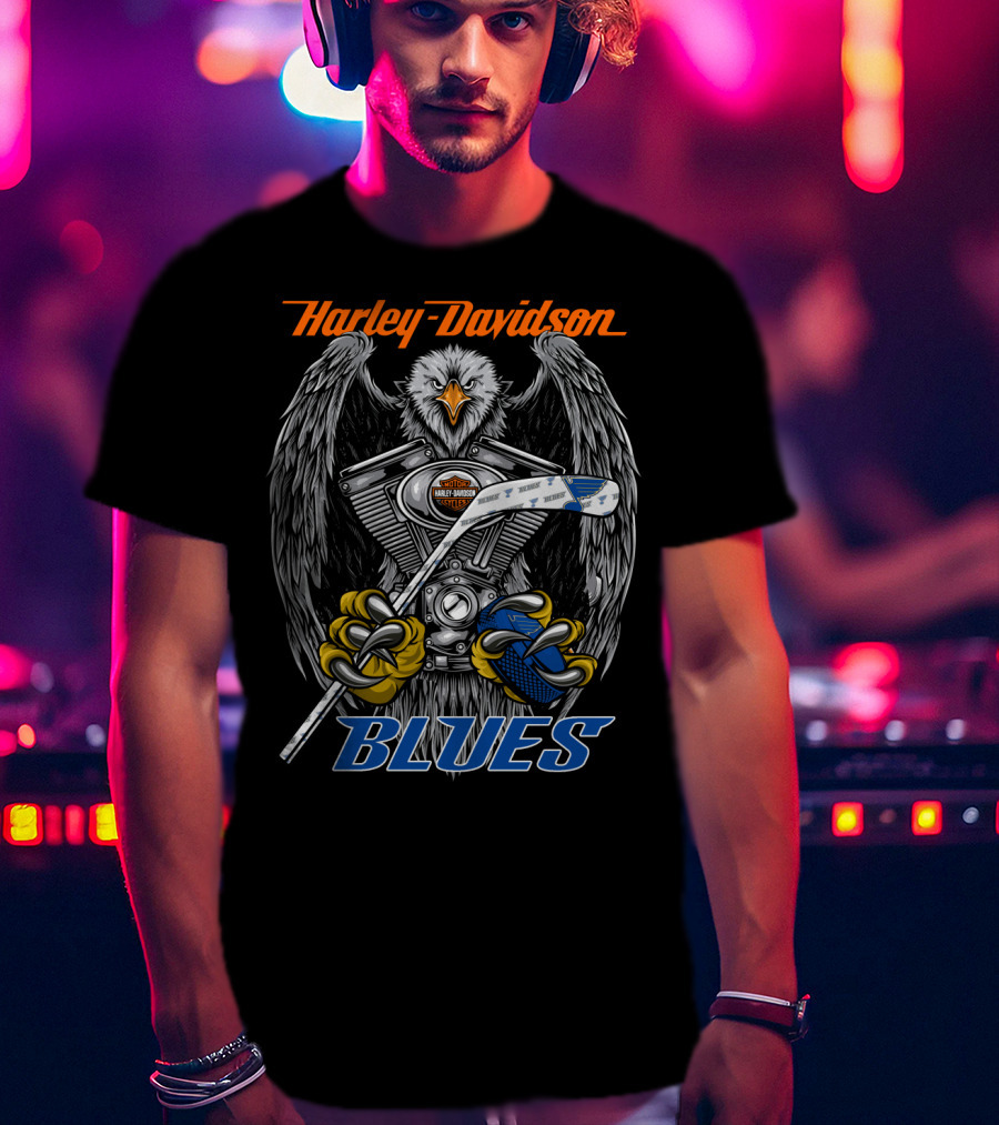 Harley Davidson Blues Hockey Eagle Nhl Motorcycles T-Shirt