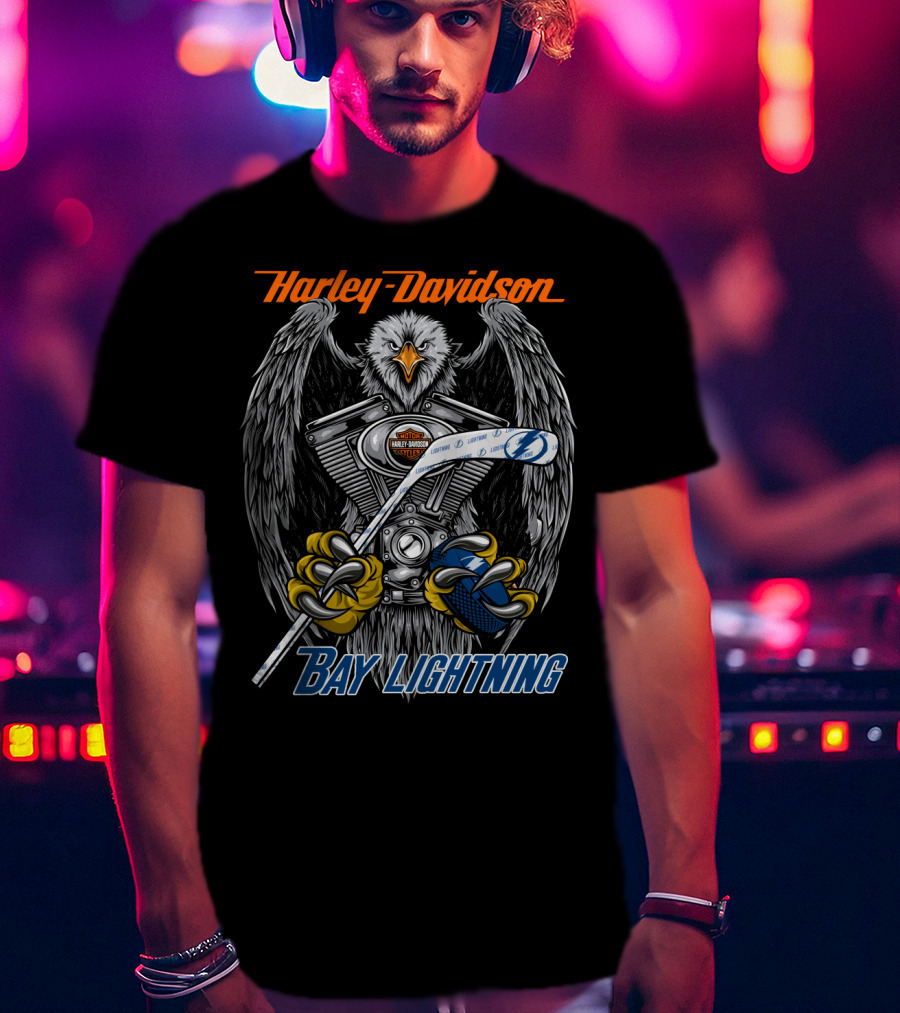 Harley Davidson Bay Lightning Nhl Tbl Logo Eagle Engine Hockey Stick T-Shirt