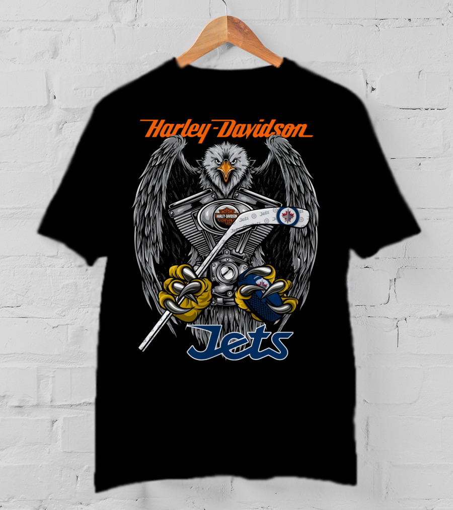 Harley Davidson Nhl Winnipeg Jets Eagle Motorbike Hockey T-Shirt