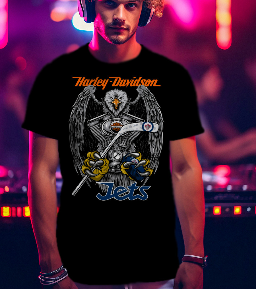 Harley Davidson Nhl Winnipeg Jets Eagle Motorbike Hockey T-Shirt