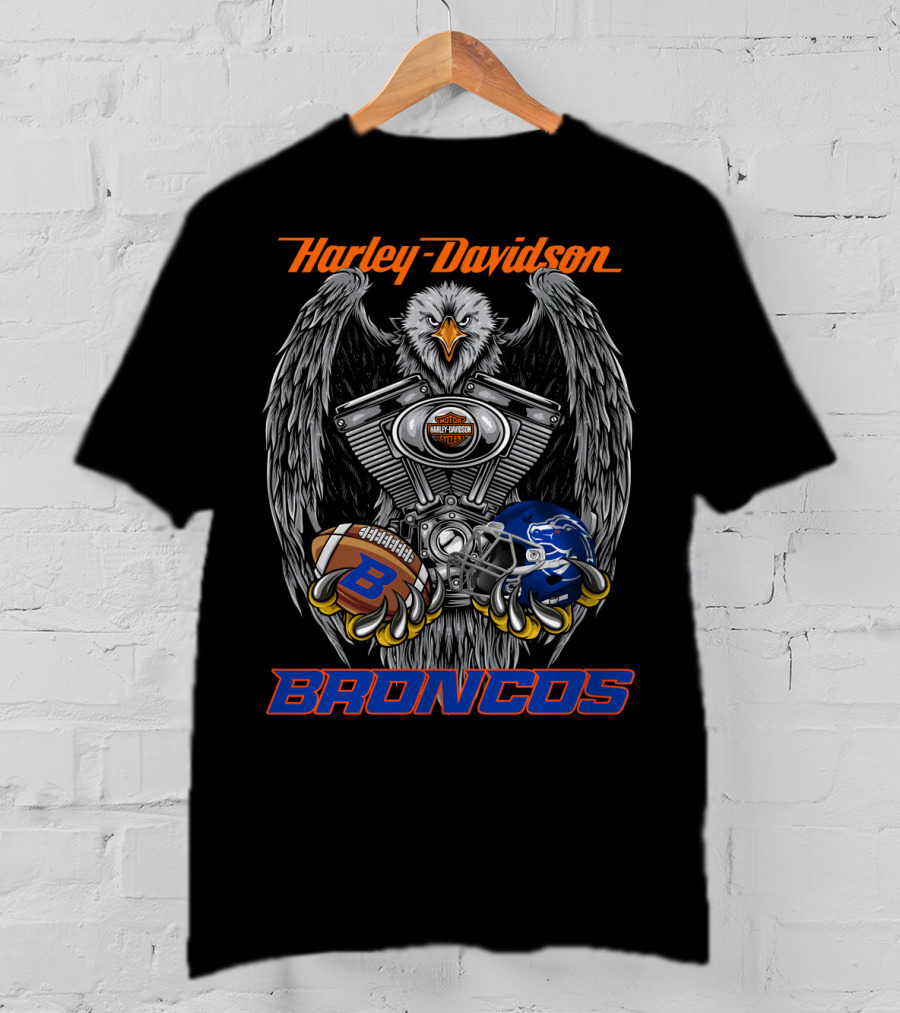 Harley Davidson Broncos Eagle Football Helmet Engine T-Shirt